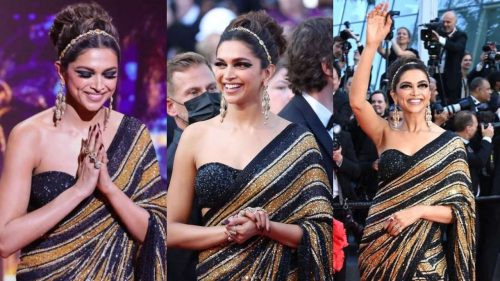 Deepika Padukone ने रेड कार्पेट पर सब्यसाची की शिमरी साड़ी में लगाया देसी तड़का